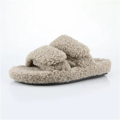 Beige Furry Double-Ċinga Sandal